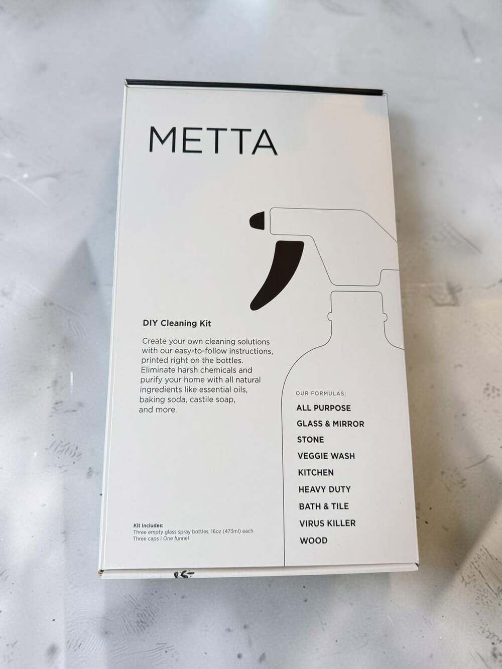 Metta DIY Cleaning Kit with 3 Premium 16oz Glass Spray Bottles